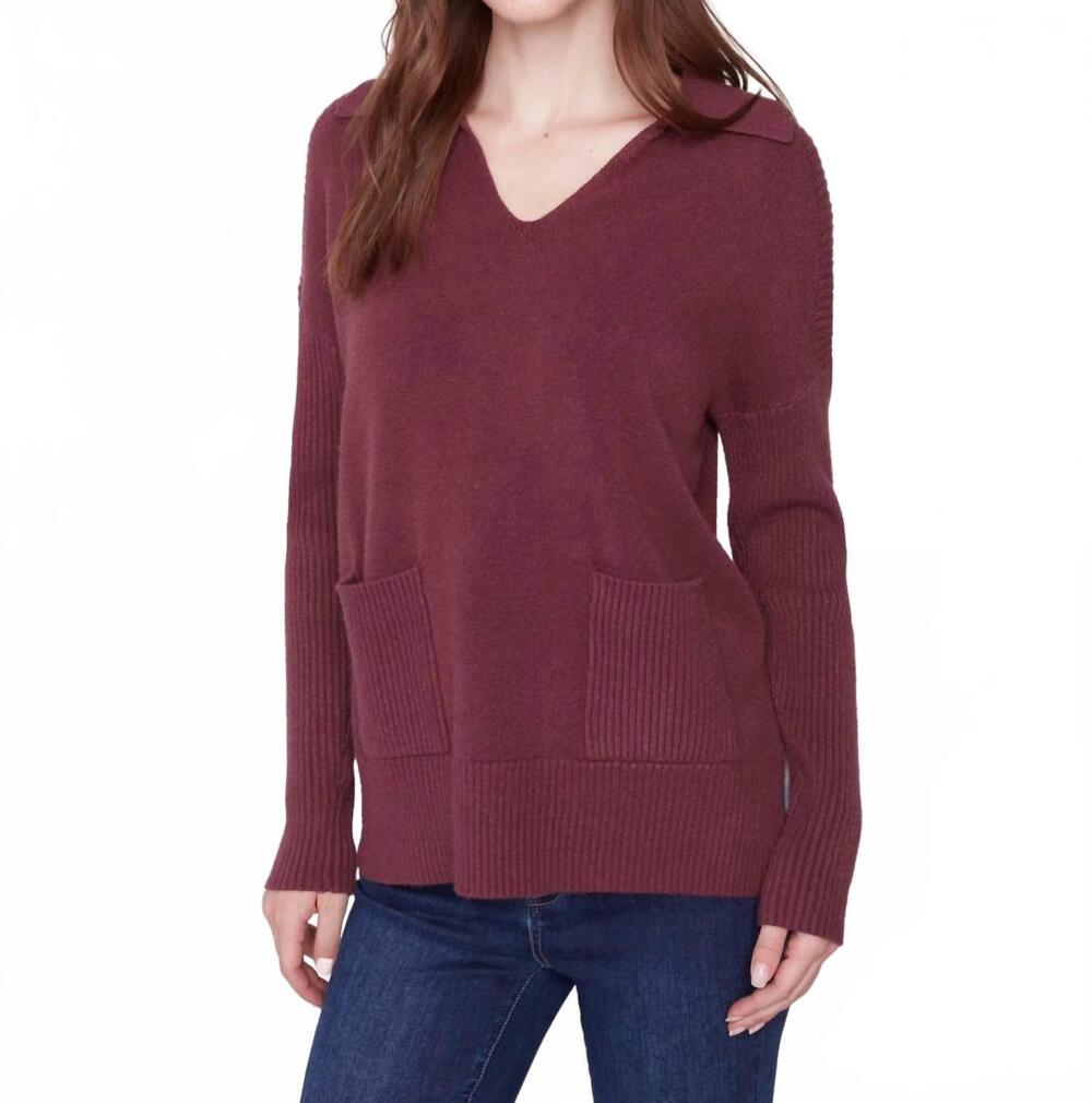 NEW CHARLIE B collared knit sweater in port